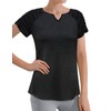 Vldnery V Neck T-Shirts for Women Pleated Short Sleeve Casual
