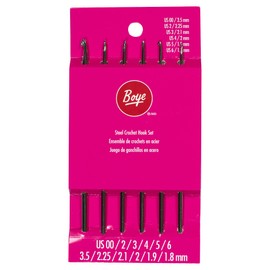 Boye 33936227STSM Steel Crochet Hook Set with Ergonomic Handles, US Sizes 00-6, 6pcs