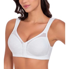 Lemorosy Minmizer Bra Without Underwire Front Closure Large Breasts Strong Hold Unpadded Back Support Non-Wired Classic Bra, White, 100E