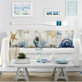 Aoihrraan 41 x 41 cm, Set of 4 Decorative Ocean Themed Cushion Covers, Beach Shell, Starfish, Coral Decorative Cushion Cover, Square Couch Cushions, Summer, Bedroom, Living Room, Outdoor, Garden,