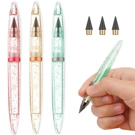 OFFCUP Inkless Pencils, 3pcs Everlasting Pencil, Portable Inkless Pencils Portable No Ink Pen with 3pcs Replaceable Graphite Nib for Student Artist Writing Drawing or Office (Red/Green/Gold)