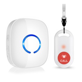 Emergency Call Button for Seniors Home Emergency Call Alarm Button 500 FT Emergency Call Bell Nursing Internal Nursing Elderly Panic Alarm Wireless SOS Alarm 1 Receiver + 1 SOS Transmitter White