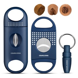 Cigarmoon Cigar Cutter Set, with Cigar V Cutter, Cigar Straight Cutter and Cigar Punch, Portable Cigar Accessories Kit for Travel Outdoors Use (Blue)