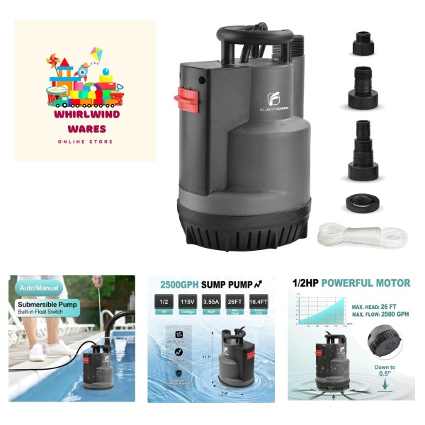 1/2HP Submersible Sump Pump 2500GPH Utility Water Pump, Auto/Manual Control