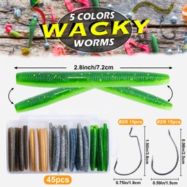Goture Worm Fishing Lures Kit,Soft Plastic Worms with Offset Fishing Hooks, Wacky Worms Soft Baits Freshwater Saltwater, Fishing Worms for Bass Trout Fishing