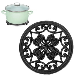 BTSKY Round Cast Iron Trivet for Hot Dishes Heavy Duty Trivets for Hot Pots and Pans Metal Hot Pot Holder Plate Kitchen Decor and Accessories with Elevated Base for Countertop Dining Table, 1 Pack