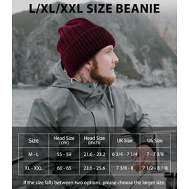 M/L/XL/XXL Wool Beanie for Men and Women, Fleece Lined Oversized Winter Knit Hat, Large Warm Wool Cuffed Cap for Big Head Wine