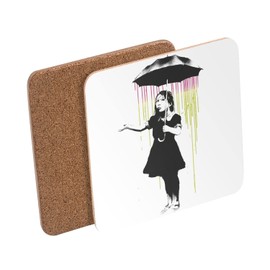 Cork Coasters - Banksy NOLA Rain Girl Umbrella Girl Ouragan Katrina - Pack of 6 (95x95mm)