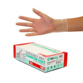 Vinyl Gloves Box of 100 Disposable gloves (XL, vinyl, transparent), disposable gloves, examination gloves, Powder-Free Vinyl Gloves, Latex-Free, Non-Sterile, X Large disposable gloves
