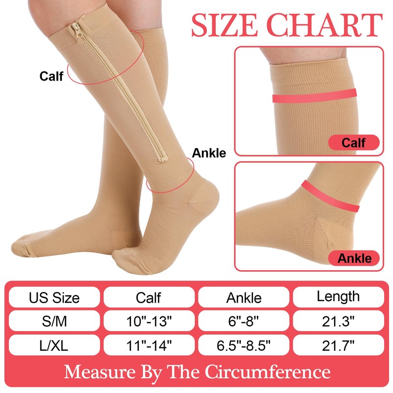 Tarpop 4 Pairs Women Zipper Compression Sock Colorful 20-30mmhg Compression