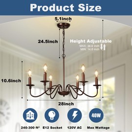 Depuley Farmhouse Chandelier for Dining Room: 6-Light Antique Industrial Hanging Ceiling Pendant Light Fixture for Kitchen - Oil-Rubbed Bronze Rustic Vintage Iron Candle Chandeliers for Entryway