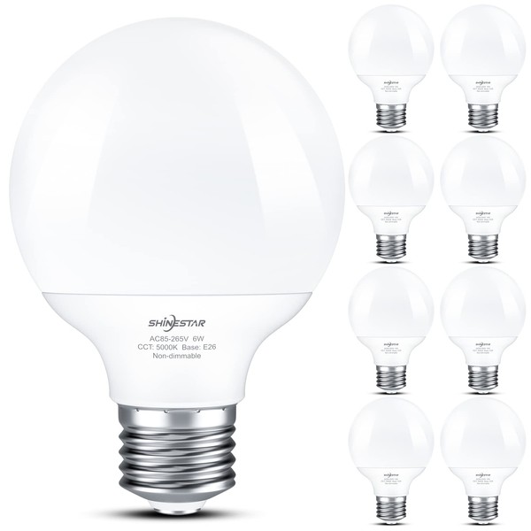 SHINESTAR 8-Pack Vanity Light Bulbs for Bathroom, 120v 60w Equivalent, LED G25 Globe Light Bulbs Over Mirror, Daylight 5000K, Non-dimmable