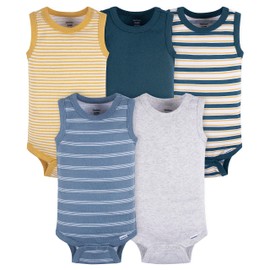 Gerber Baby Boys Multi-Pack Sleeveless Onesies Bodysuit Blue Stripe 0-3 Months