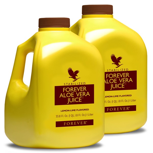 2 Bottles of 1 Liter Aloe Vera Juice. Forever Living Lemon-Lime Flavored Aloe Juice. Pure Aloe Vera Juice Made with Pure Aloe Vera Plant