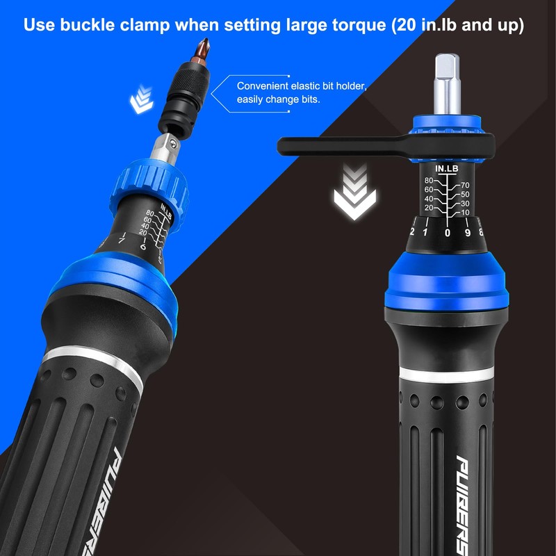 PUIBERS 25-Piece Inch Pound Torque Screwdriver Set 1/4 Drive,10-80 in-lb