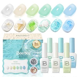 Beetles Summer Voyage Jelly Gel Nail Polish Set - 9ML 6 Colors Seasalt Holiday Summer Sheer Gel Nail Polish Kit Milky White MInt Green Blue Soak Off U