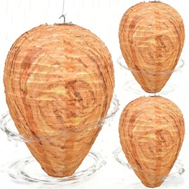 Wasp Nest Decoy 3 Pack, Fake Wasp Nest Outdoor Hanging Decor, Hornet Nest Decoy Waterproof, Realistic Nests Ornament for Garden Patio, Farmhouse, Yard, Balcony, Under Eaves - Yellow