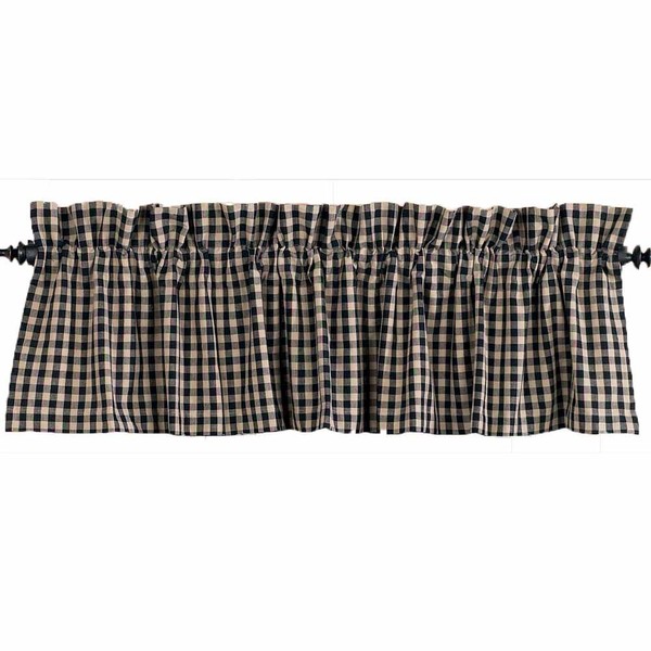 Heritage House Check Black and Nutmeg 72" x 15.5" Lined Cotton Valance by Raghu