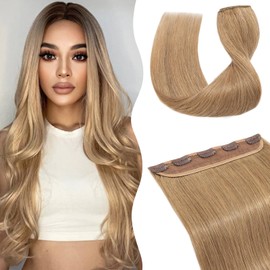 TESS Clip In Hair Extension Blonde,Hair Extensions Real Human Hair One Peice 5 Clips Straight Natural Hairpieces for Womens/Girls(#27 Dark Blonde,10Inch)