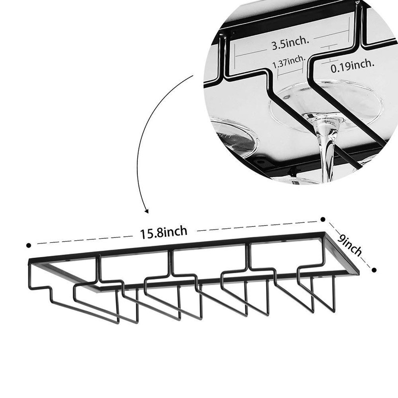 FOMANSH Wine Glass Rack Under Cabinet - Stemware Holder Metal