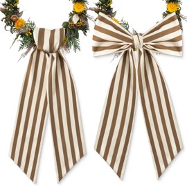 WATINC Wreath Sash Beige Stripe - 2pcs Boxwood Wreaths Scarf DIY Bow for Front Door Decoration, Linen Colored Farmhouse Satin Sash Accessories for Home Yard Doorway Wall Window Decor (56'' x 4.5'')
