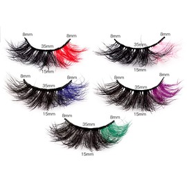 False Eyelashes, Colourful Fluffy Wispy Natural Volume Coloured Faux Mink Eyelashes, 20 mm, Valentines Festival Styles, Dramatic 3D Effect, Colour Fake Eyelashes for New Year, Cosplay, Party, Stage
