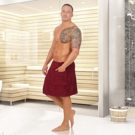 Class Home Collection Men's and Women's Terry Cotton Sauna Kilt with Velcro Fastener and Pocket, 50 x 136 cm