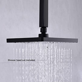 Brazo de ducha de montaje en techo de 6 pulgadas, color negro mate, tubo de cabezal de ducha cuadrado con brida 1/2 NPT roscas cónicas Brazo de ducha de lluvia