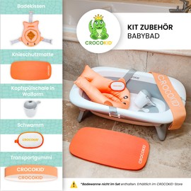 CROCOKID® Baby Bath Accessories - 5 Piece Bath Accessories for Newborns | Bath Pillow for Babies, Bathtub, Complete Set for Baby Bath, Baby Bathtub, Baby Bathtub (Orange)