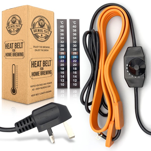 Brewing Mate Home Brew Heat Belt - with Adjustable Power Output - 2X Strip Thermometers Included - Equipment for Beer and Wine Fermentation Temperature Control