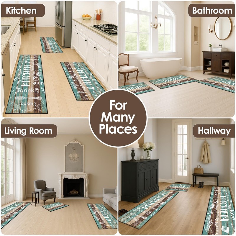 Nesphy Kitchen Rugs Sets of 3, Non Slip Washable Mats