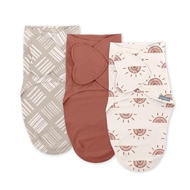 SwaddleMe SwaddleMe by Ingenuity Monogram Collection Baby Swaddle, 100% Cotton, Improves Sleep & Calms Startle Reflex, 0-3 Months, Pocket Fold Design for Easy Changes, 1.0 TOG, 3-Pack - Rising Sun