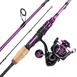 Sougayilang Fishing Pole, 30-Ton Carbon Fiber Fishing Rod and Reel Combo, 2 Pcs Blanks Spinning Reel Combos-Purple-6.9ft and 3000 Spinning Reel