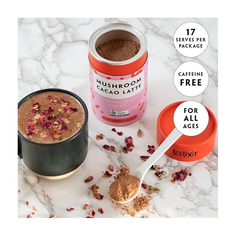 Teelixir Organic Mushroom Cacao Latte (Starring Reishi and Rose) 100g