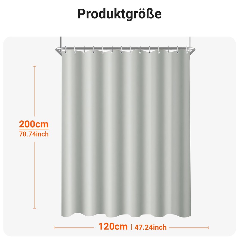 Lerores Duschvorhang 80x200cm Grau, Beschwerter Saum Antischimmel Textil, Wasserabweisend, Waschbar