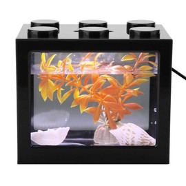 Aquarium Fish Tank Decorative Mini Aquarium USB LED Light Lamp Fish Tank Desktop Lamp Fish Tank for Box Office Tea Table Decor(Black)