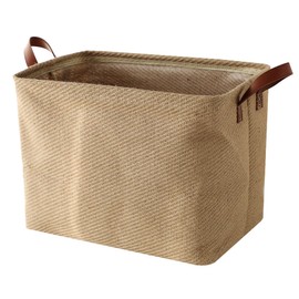 Spesh Jute Storage Basket with Handles, 38 * 27 * 28cm Collapsible Natural Woven Organiser Box Square Jute Storage Bin for Shelves Bathroom Wardrobes(Fine Texture)