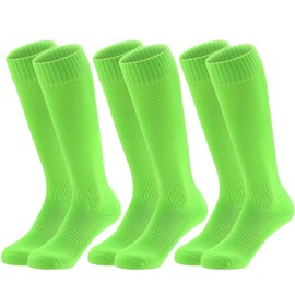 Regilt 3 Pairs Kids Youth Baseball Socks Cushioned Soccer Football Softball Socks for Boys Girls (US, Alpha, Medium, Regular, Regular, Neon Green)