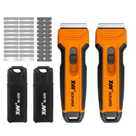 XW 2-Pack Razor Blade Scraper with 4 Spare Blades in Storage, Extra 20 pcs Razor Blades & 10 pcs Plastic Blades Included