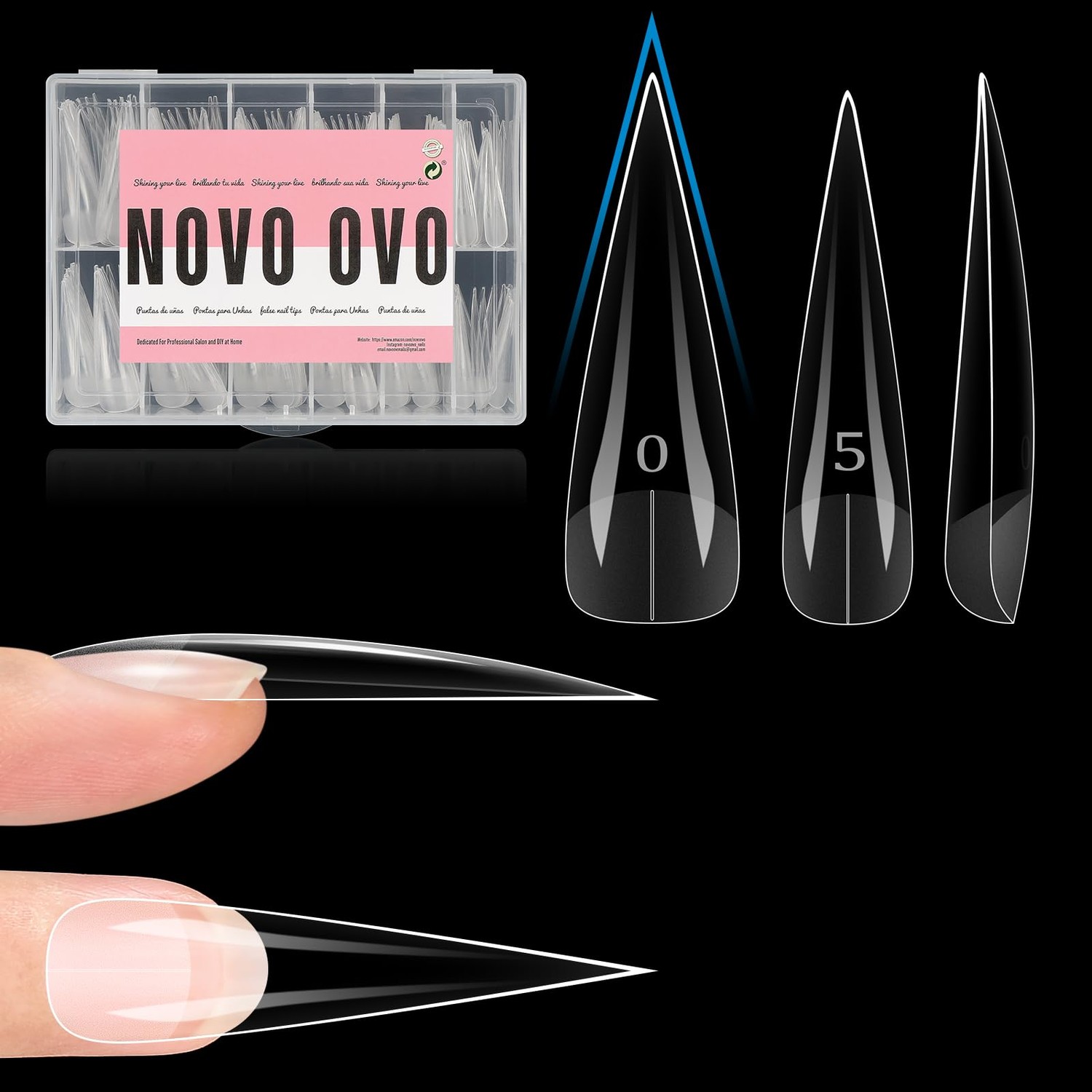 NOVO OVO XXL Straight Sharp Stiletto Natural Nail Tips Press on (not ...