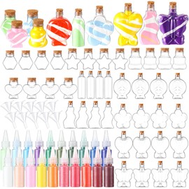 Baderke 130 Pcs Plastic Sand Art Bottles with Corks Kit Include 40 Sand Art Bottles in 10 Styles, 80 Art Sand in 20 Colors and 10 Funnels, Clear Containers for Sand Art Wedding Invitations Art Crafts