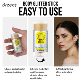 Brzeaf Waterproof Golden Glitter Stick, Face Glitter Makeup, Shimmery & Long Lasting, Chunky Glitter for Face/Body/Hair/Eyes/Lip, Singer Concert Music Christmas Rave Festival