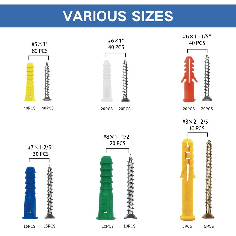Tkiaea Drywall Anchors and Screws Kit 220Pcs, 110 Plastic Anchors,
