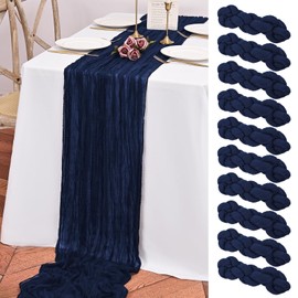 10 Pack Navy Blue Cheesecloth Table Runner, 10FT Long Boho Gauze Runner for Birthday Party Festival Wedding Decoration