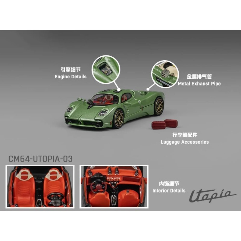 DCD Pagani Utopia Green Metallic 1/64 Scale Diecast Model Car