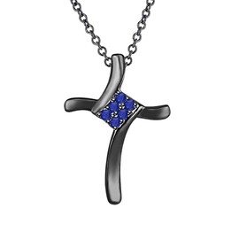 Dabangjewels Round Cut 6 Stone 14k Black God Over .925 Sterling Silver Blue Sapphire Swirl Cross Pendant Necklace Valentine's Day Special for Womens.