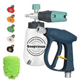Sooprinse Short Pressure Washer Gun with Foam Cannon, High Pressure Washer Gun Snow Foam Lance with 1/4 Inch Quick Connector, 5 Nozzle Tips with Car Wash Mitt, 3000 PSI, 1 Liter