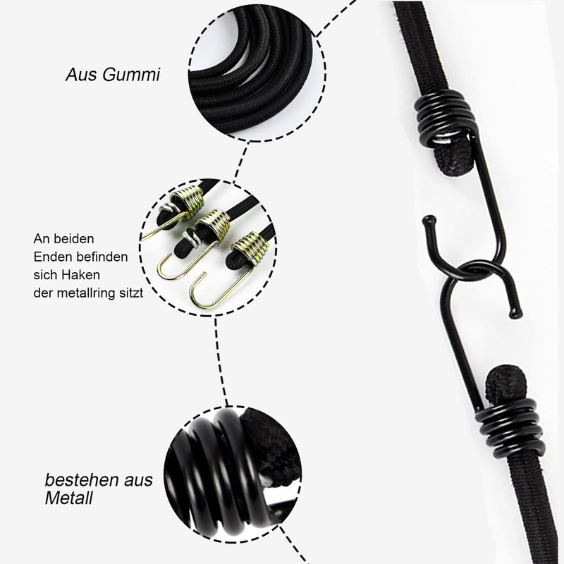 Pack of 10 Mini Rubber Tie Down Straps with Hooks
