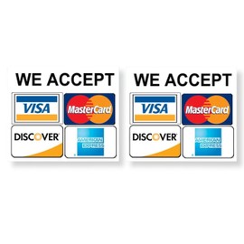eSplanade We Accept Visa, MasterCard, Amex and Discover Credit Cards Sign Sticker Decal - Easy to Mount Weather Resistant Long Lasting Ink (Size 3.5" x 3.5")