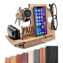 Docking Station personalisiert – Männer Geschenk Geburtstag – Organizer für den aktiven Mann – Graviertes Holz-Accessoire für Alltag & Beruf – Praktische Geschenkidee mit Stil & Struktur